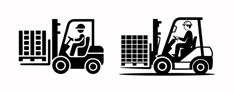 The image features two forklift operators in silhouette moving cargo in a warehouse, highlighting the importance of logistics and material handling in industrial settings.