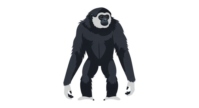 Black Siamang Gibbon Primate Illustration Isolated on White Background