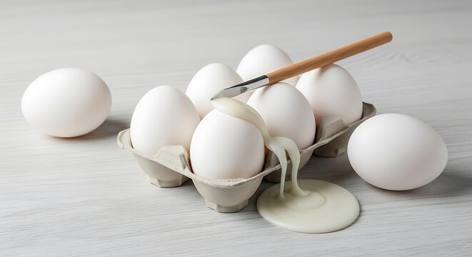 Fresh white eggs on light wood