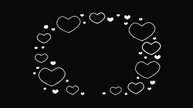 Hand-drawn heart frame animation forming an oval shape, appearing clockwise and fading out clockwise.