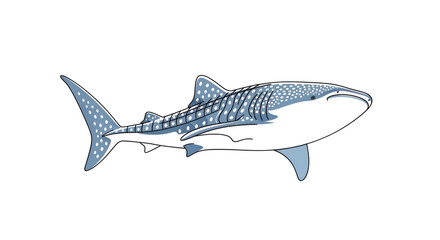 Obraz premium Minimalist Whale Shark Vector Illustration - Giant Spotted Blue Fish Marine Life Isolated on White Background