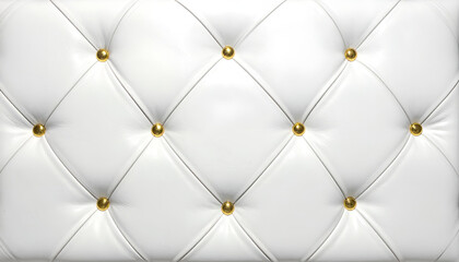 Fototapeta premium Elegant White Tufted Upholstery with Golden Studs Texture Background.
