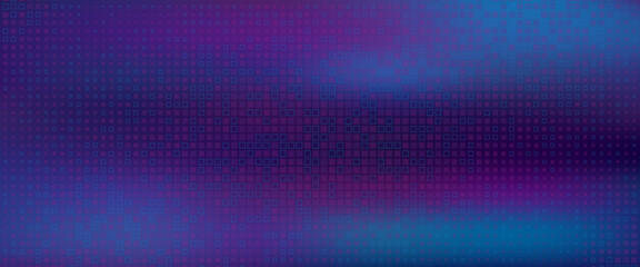 Purple abstract pixel texture bg video screen. Tv pattern background with square noise effect. Futuristic broadcast neon gradient banner for television. Modern vhs led static display element © penanti