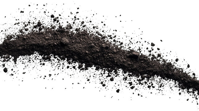 A dark, organic trail of dirt on black. Texture and contrast are key features