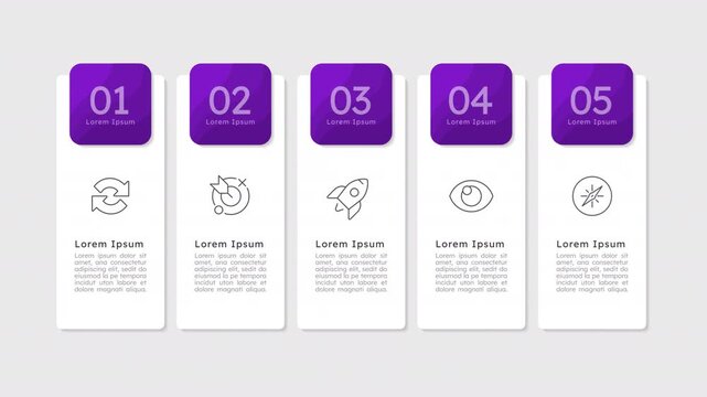 Corporate management infographic 5 steps template animation. Goal setting. Sequence options HD video. Animated blank diagram visualization. Process layout empty design element. Motion graphics