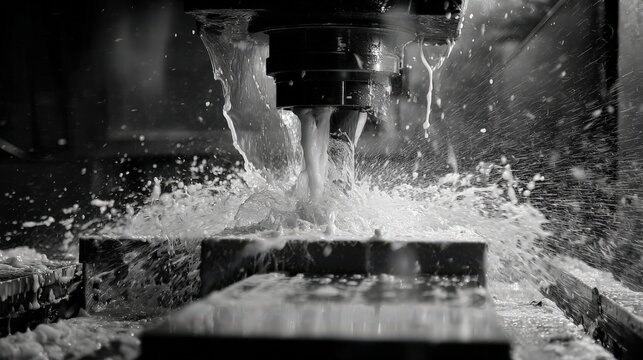 Industrial machining process with fluid dynamics and high precision tools