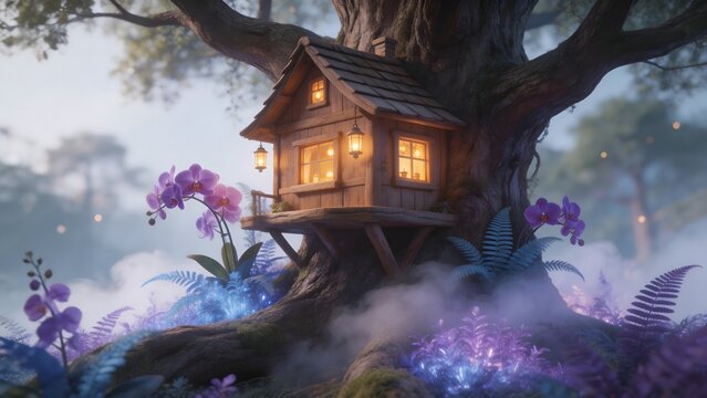 Treehouse in mystical forest
