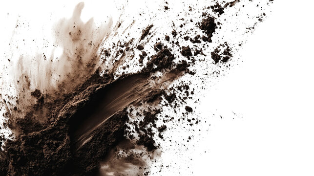 Abstract swirl of brown and white particulates against a stark black background