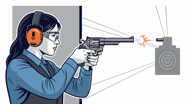 Woman practicing target shooting with a handgun