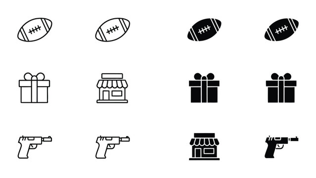 Contrasting icons of sports, gifts, and firearms in black and white variations