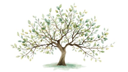 Fototapeta premium Delicate watercolor cherry blossom tree in soft white background minimalist art