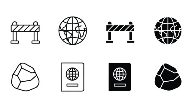 Collection of icons depicting travel, passport, and restricted access themes