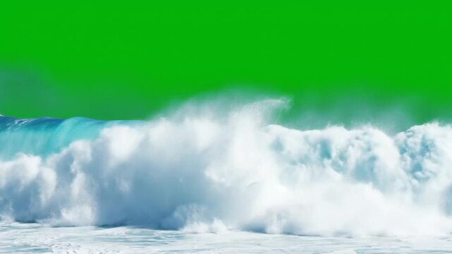 Powerful Ocean Wave Breaking on the Shore with Green Screen Background for Compositing, VFX and Editing