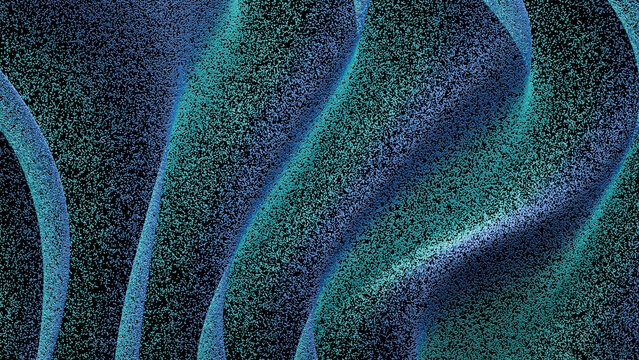 Abstract 3d particle simulation flowing in blue and green waves