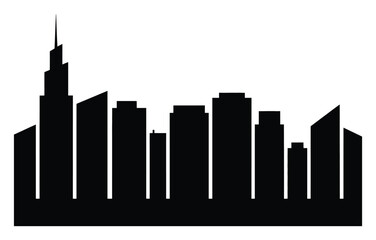 Obraz premium Black silhouette of a modern city skyline with diverse skyscrapers against a white background
