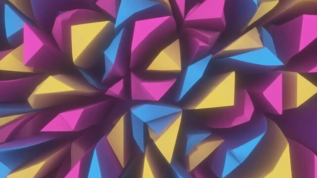 Abstract three-dimensional colorful mosaic with blue, yellow and pink geometric shapes in a pattern