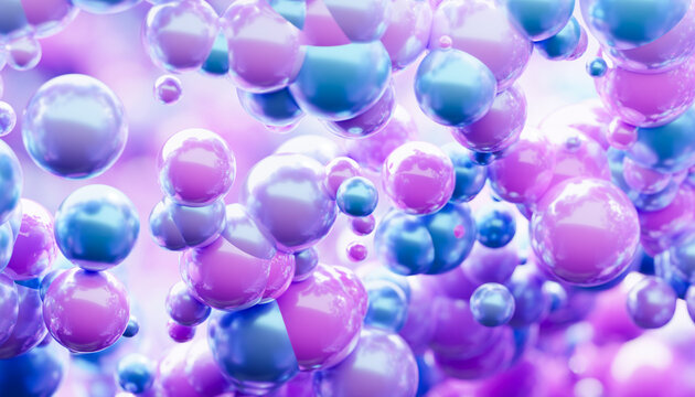 Abstract 3D rendering of floating pastel glossy bubbles
