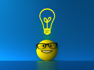 3D yellow emoji with eyewear and a glowing lightbulb idea