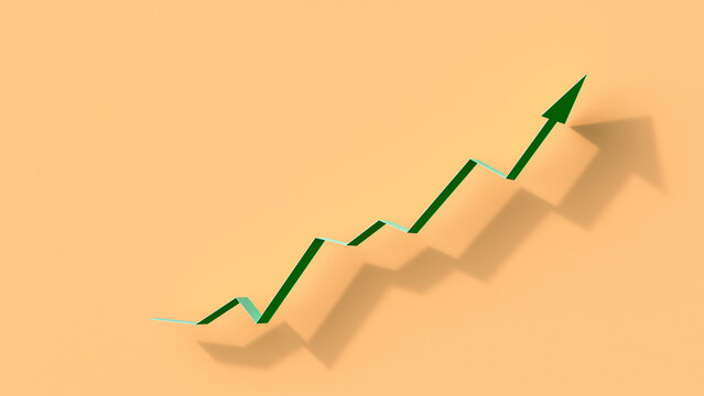 3D green arrow pointing upward showing business growth and success