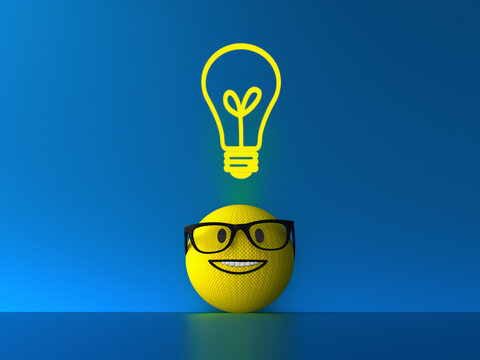 3D yellow emoji with eyewear and a glowing lightbulb idea