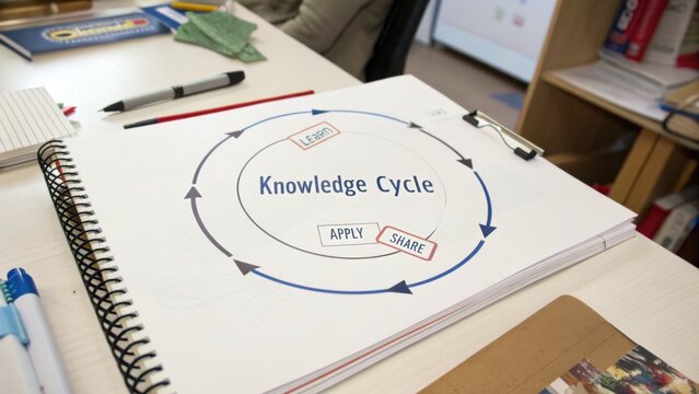 Knowledge Cycle Concept for Personal Development and Professional Growth in Educational Environment with Visual Diagram on Workspace
