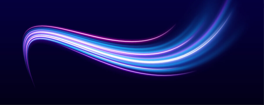 Fast neon red streaks cut across cyber city. Motion blur emphasizes velocity and power. Night traffic feels intense.