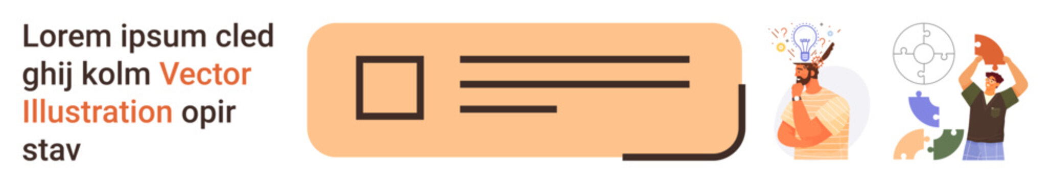 Creative design, teamwork, innovation, digital marketing, conceptual ideas, communication. Banner with a placeholder and icons of a person thinking and global connection. Creative design and teamwork