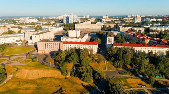 Oryol, Russia. Government of the Oryol region. Lenin Square. History center. View of the city from the air. Drone footage