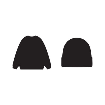 Black beanie hat and jacket icon vector illustration.