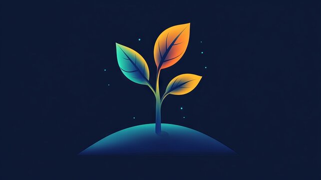 Isolated digital icon of growing sprout with soft gradient fill, flat style with rounded shapes, representing growth and renewal