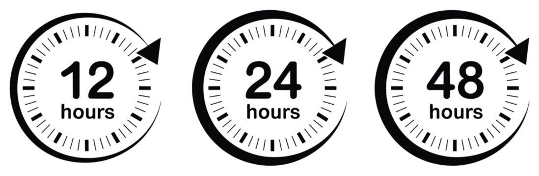 Time's Progression: 12, 24, 48 hours clock concept. concept of time passing, time symbol, temporal dynamics, measurement.