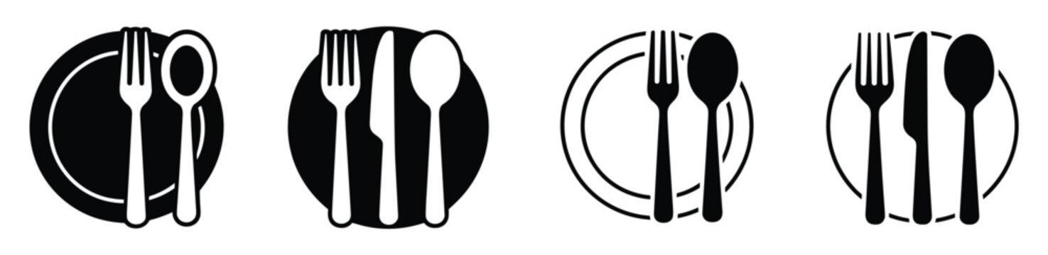 Dining Essentials: a set of utensil icon design. Plate, fork, knife, and spoon. Ready for dinner, restaurant icon, restaurant set, utensil logo.