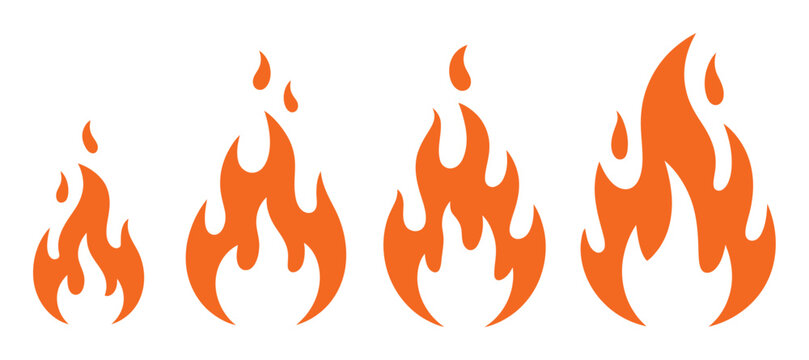 Four stylized orange flames of varying sizes on a white background