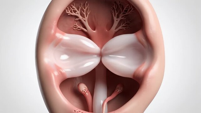 Detailed 3D Render of Human Ear Anatomy with Internal Structures and Auditory Nerve Branches