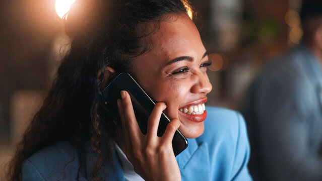 Phone call, night or woman in office with connection, agenda change or online conversation for project. Business, chat or employee with tech, schedule update or report feedback in late shift.