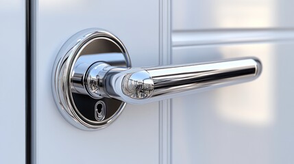 Naklejka premium Modern Chrome Door Handle on White Interior Door