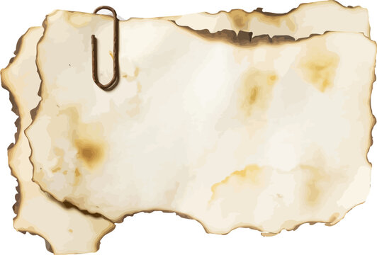 Stained parchment note vector illustration with paperclip and blank copy space for retro message design