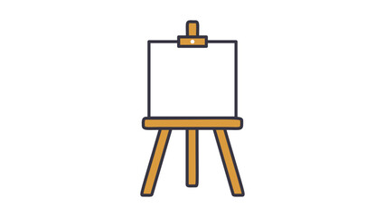 Minimalist wooden art easel with blank canvas, modern flat vector icon illustration featuring an editable stroke for painting, drawing, and creative studio concepts on white background. © MdWalid