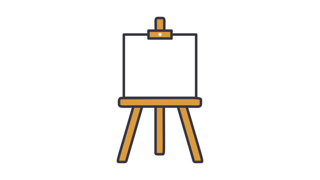 Minimalist wooden art easel with blank canvas, modern flat vector icon illustration featuring an editable stroke for painting, drawing, and creative studio concepts on white background.