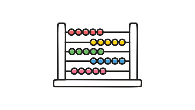 Colorful Abacus Vector Icon/Illustration with Editable Stroke. A minimalist black line drawing of a wooden counting frame with vibrant beads, perfect for math, education, and school learning.