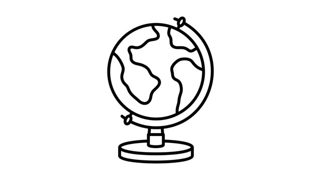 Minimalist Desk Globe Vector Icon with Editable Stroke. Clean Black Line Illustration of a World Map Sphere on a Stand for Education, Geography, Travel, and Global Business. Scalable SVG Design.