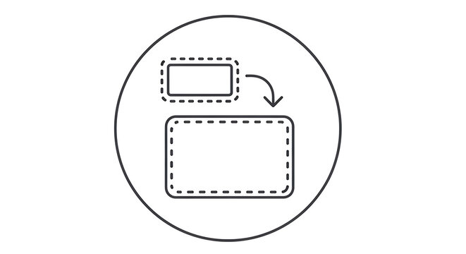 A simple diagram showing two rectangles with dotted lines and an arrow pointing to the larger one