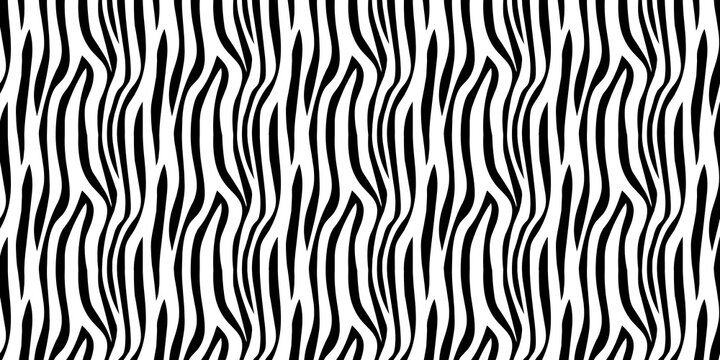 Black and white zebra print pattern with wavy stripes on white background texture