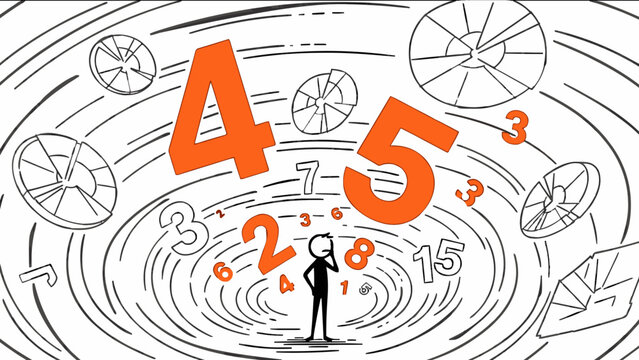 A person contemplating a large number of ideas and data, illustrating the concept of overwhelming information and problem-solving
