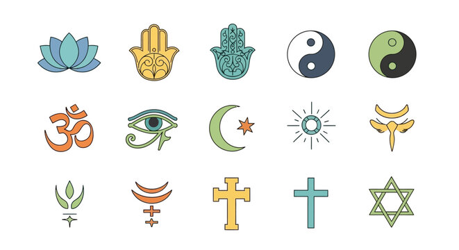 Set of Diverse Religious and Spiritual Symbols Icons