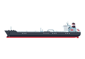 Fototapeta premium Large cargo ship sails through open sea with freight containers on deck