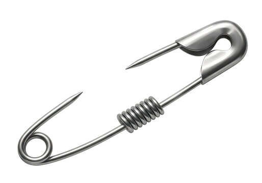 Open metal safety pin, steel sewing fastener and office supply tool for tailoring and repair isolated on transparent background, png