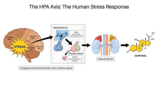 Detailed Diagram of Human Stress Response System and Hormonal Cascade