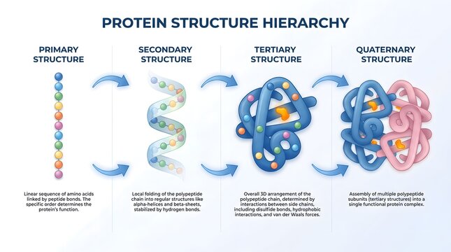 Colorful Detailed Protein Structure Hierarchy Diagram Illustration for Education