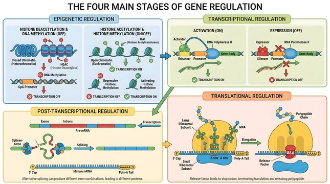 Detailed Diagrammatic Illustration of Gene Regulation Four Main Stages Process